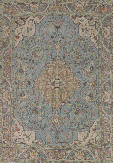 Light Blue Floral Tabriz Persian Area Rug 7x9