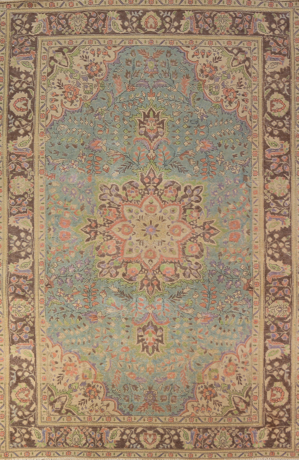 Vintage Blue Floral Tabriz Persian Area Rug 7x10