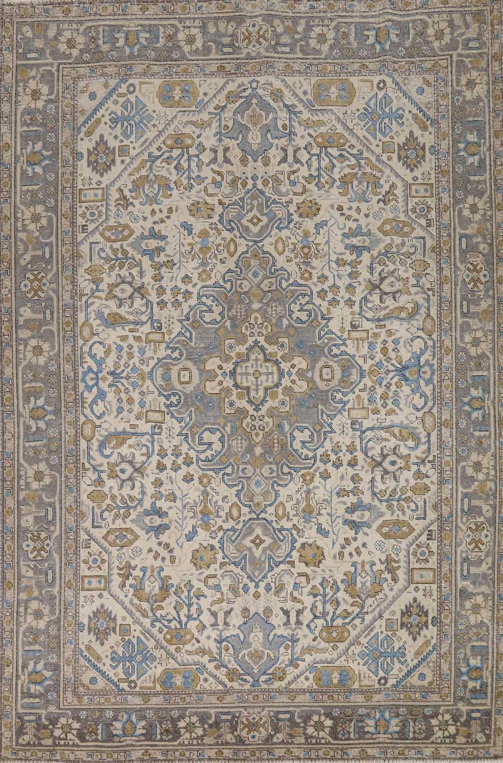 Geometric Wool Ivory Tabriz Persian Area Rug 7x10