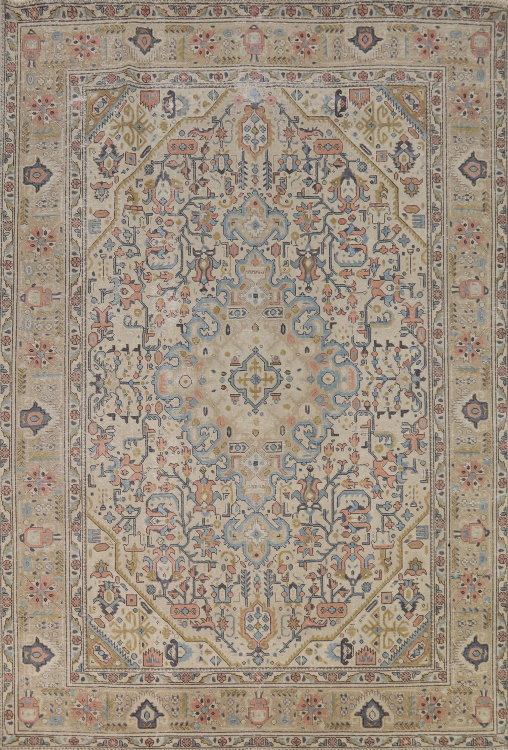 Geometric Wool Tabriz Persian Area Rug 7x9