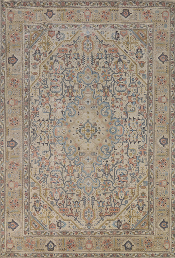 Geometric Wool Tabriz Persian Area Rug 7x9
