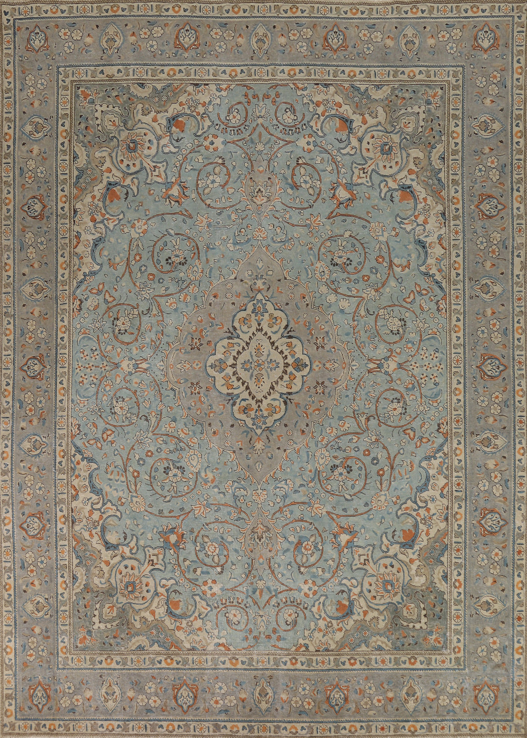 Light Blue Vintage Tabriz Persian Area Rug 9x13