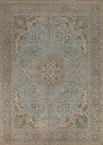 Light Blue Vintage Tabriz Persian Area Rug 9x13