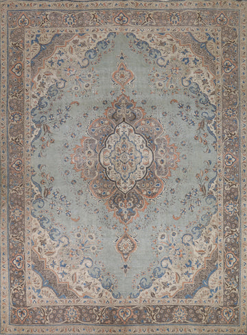 Light Blue Medallion Tabriz Persian Area Rug 10x12