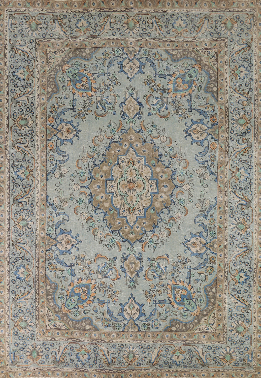 Blue Medallion Wool Tabriz Persian Area Rug 8x11