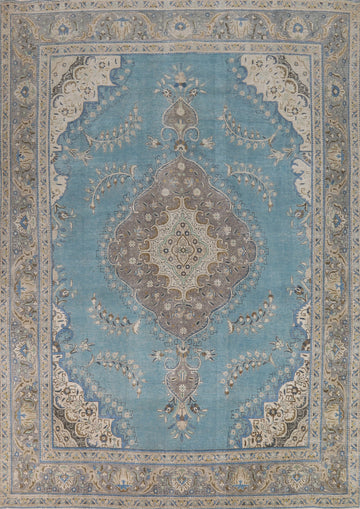 Light Blue Medallion Tabriz Persian Area Rug 10x13