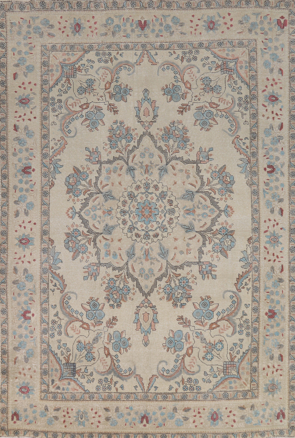 Ivory Wool Medallion Tabriz Persian Area Rug 7x10