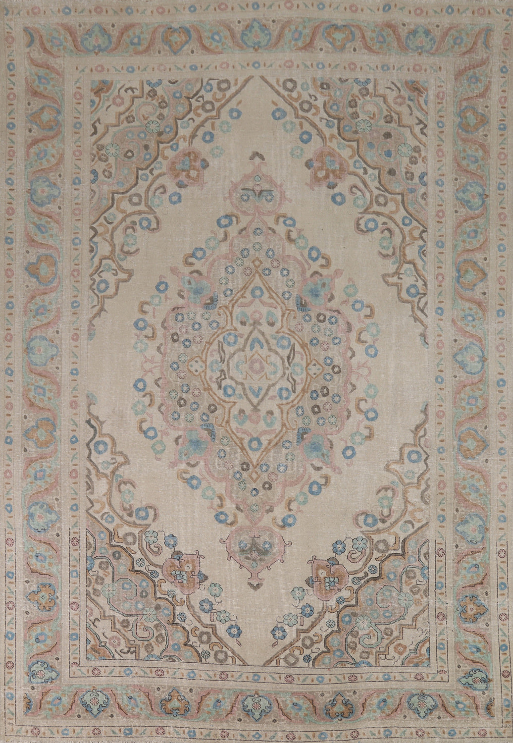 Ivory Wool Medallion Tabriz Persian Area Rug 8x11