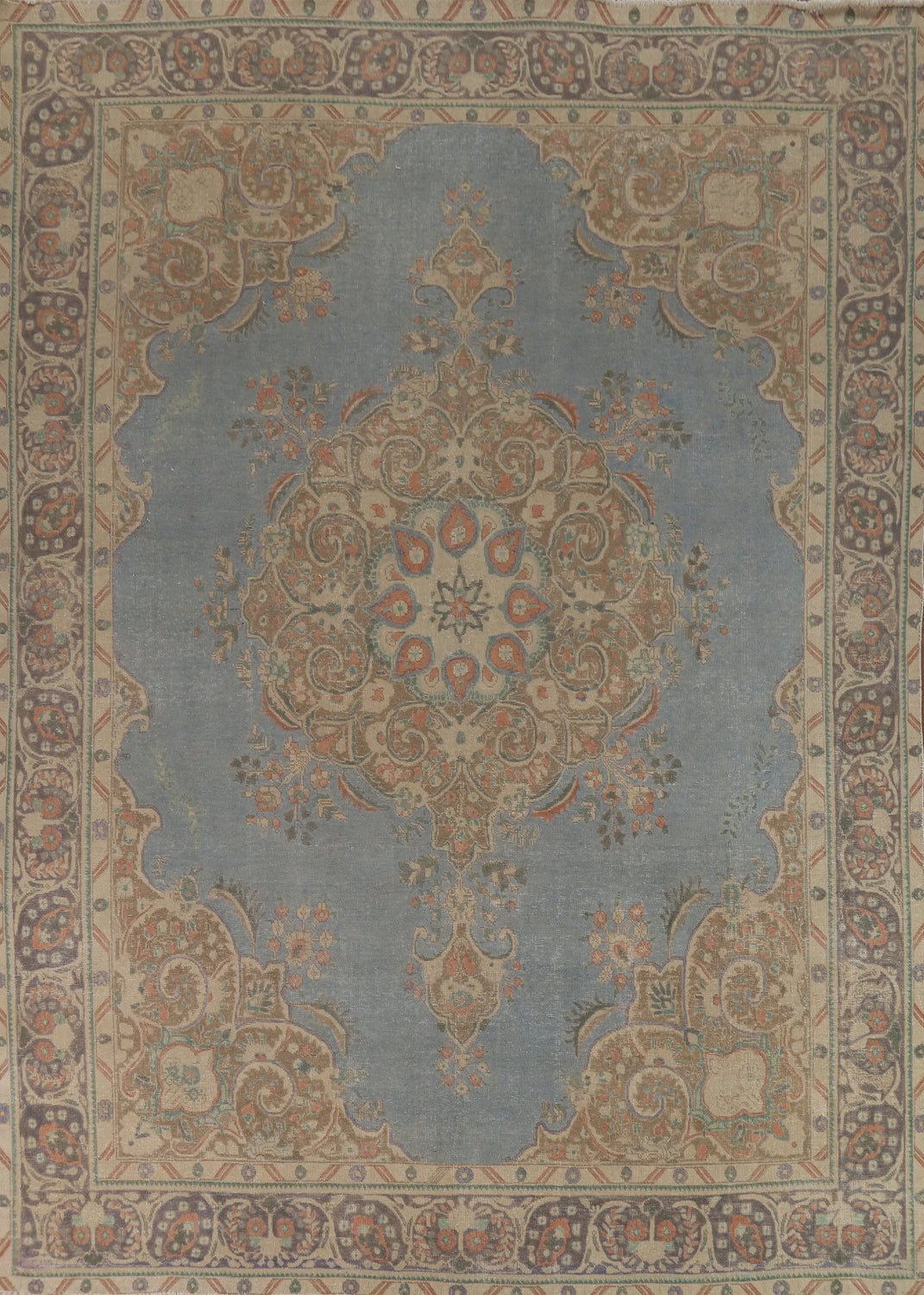 Vintage Blue Tabriz Persian Area Rug 9x12
