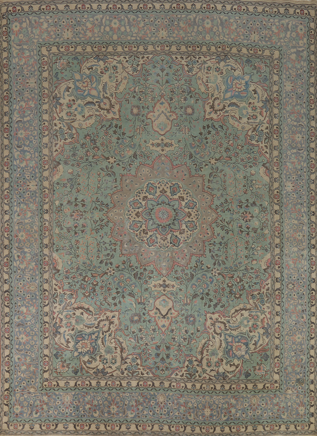Green Floral Wool Tabriz Persian Area Rug 10x13