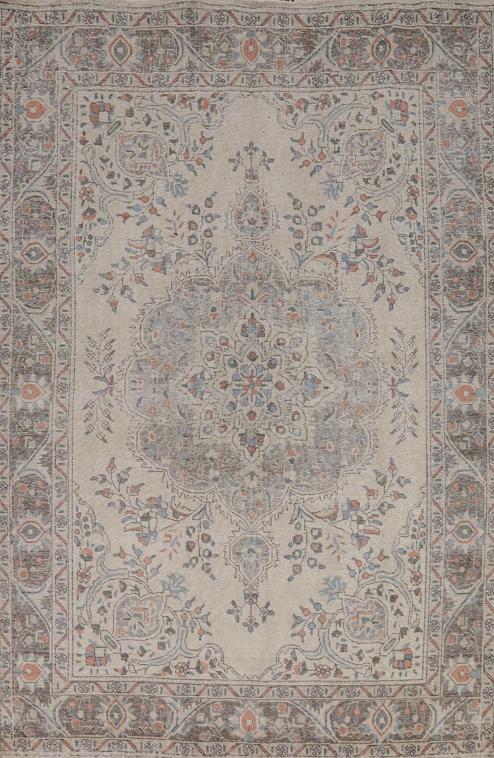 Ivory Wool Medallion Tabriz Persian Area Rug 7x10