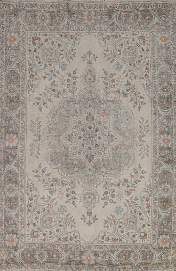 Ivory Wool Medallion Tabriz Persian Area Rug 7x10