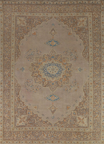 Brown Medallion Wool Tabriz Persian Area Rug 10x12