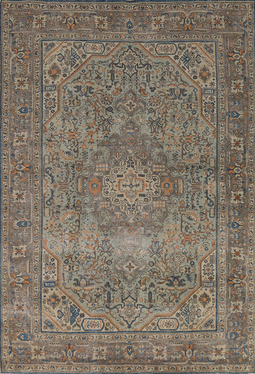 Green Geometric Tabriz Persian Area Rug 7x10
