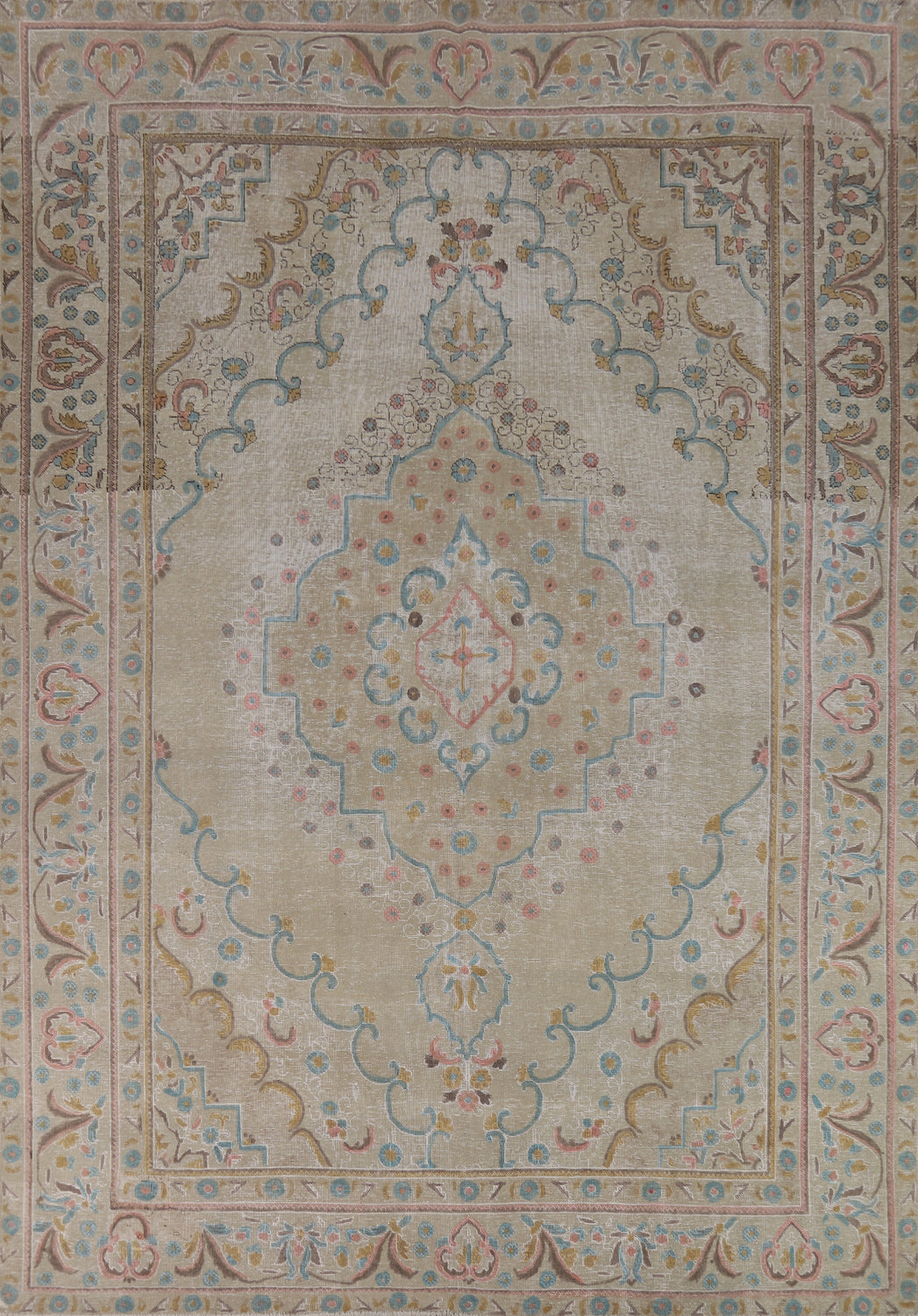 Distressed Wool Tabriz Persian Area Rug 9x12