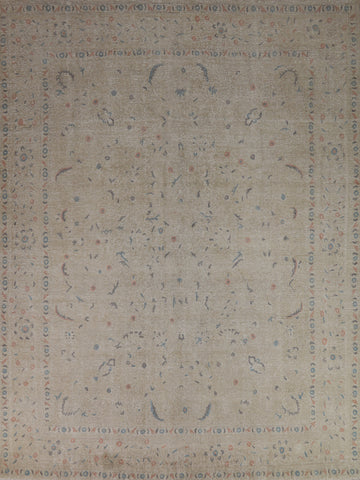 Distressed Wool Floral Tabriz Persian Area Rug 9x11