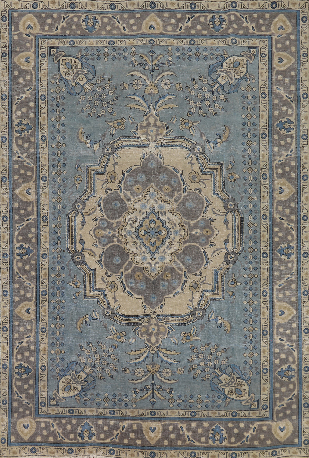 Geometric Blue Tabriz Persian Area Rug 7x10