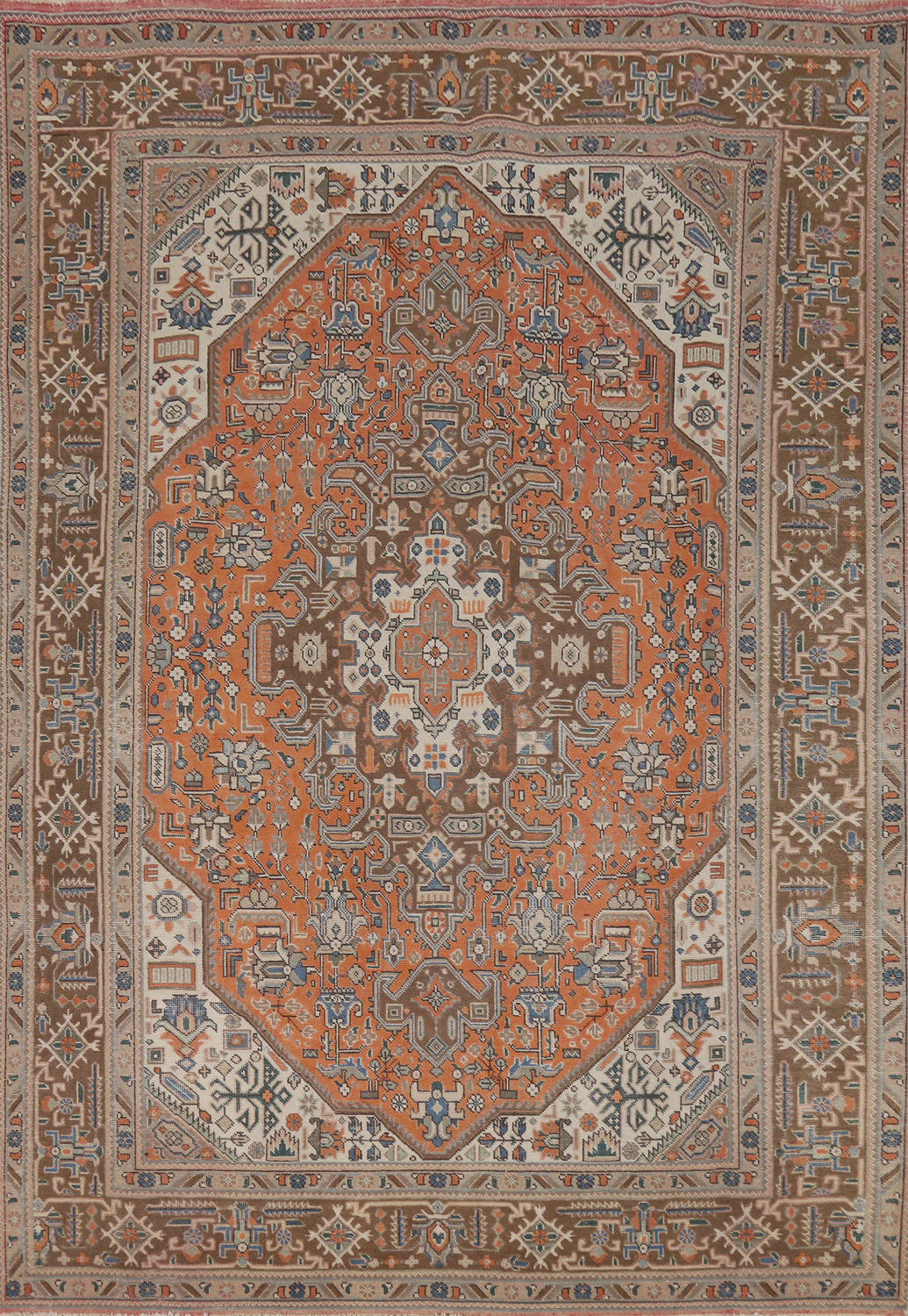 Orange Geometric Tabriz Persian Area Rug 6x9