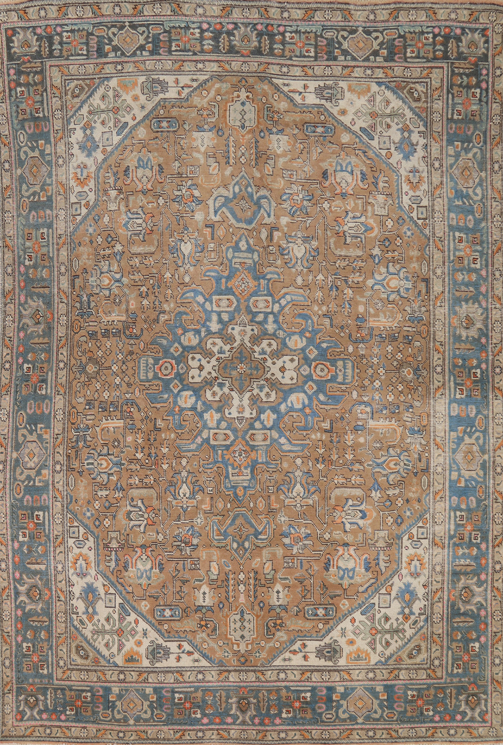 Brown Geometric Tabriz Persian Area Rug 6x10