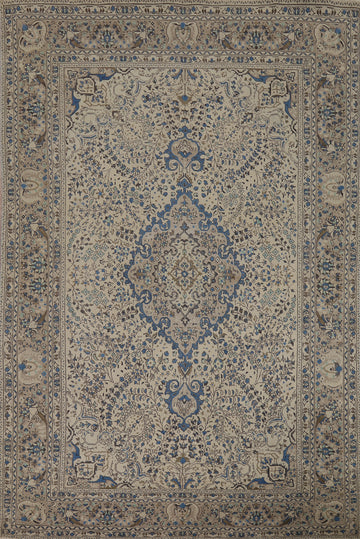Vintage Wool Ivory Tabriz Persian Area Rug 6x9