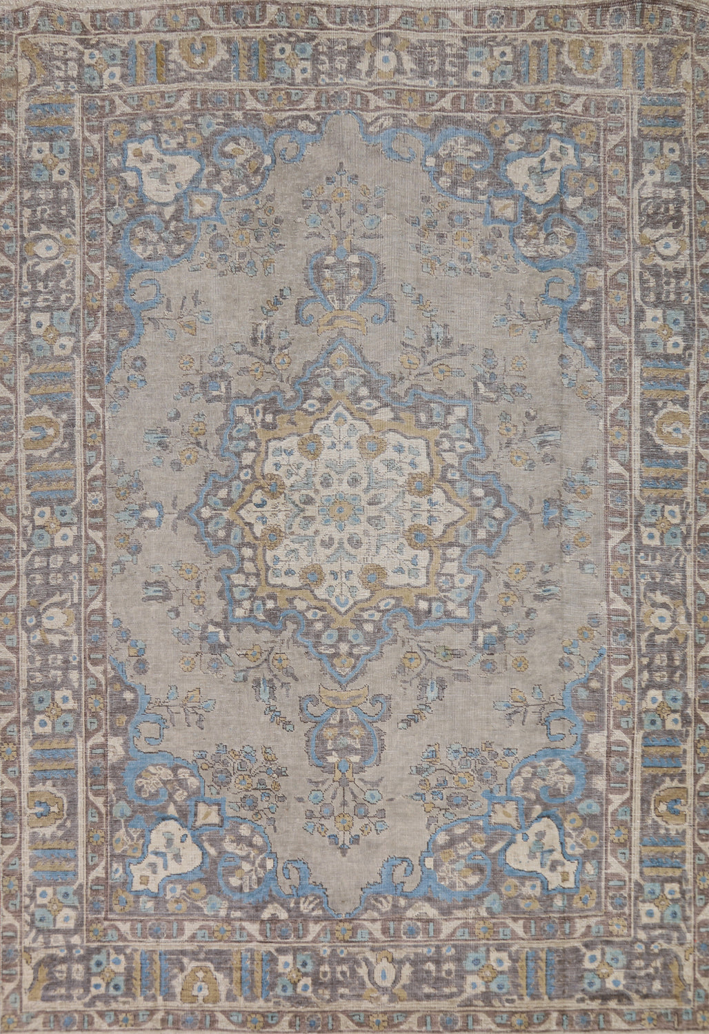 Gray Vintage Wool Tabriz Persian Area Rug 7x9