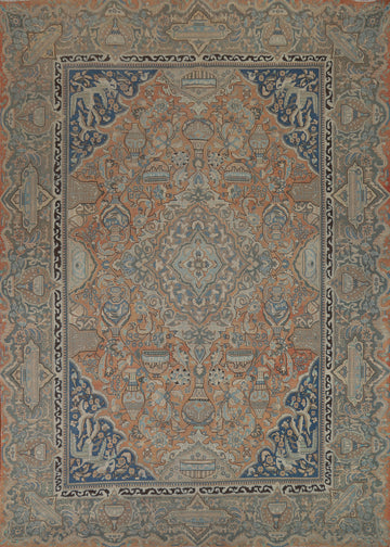 Orange Wool Medallion Kashmar Persian Area Rug 9x12