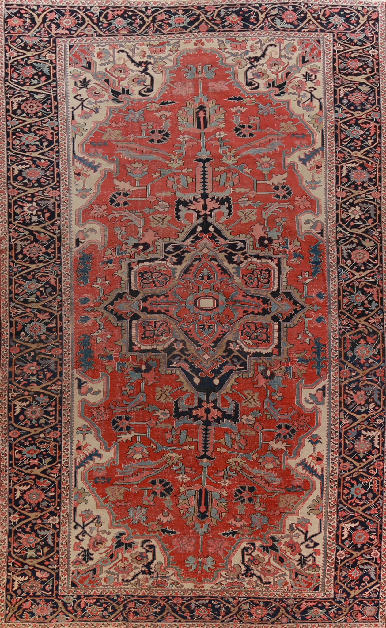 Pre-1900 Vegetable Dye Heriz Serapi Persian Large Rug 11x18