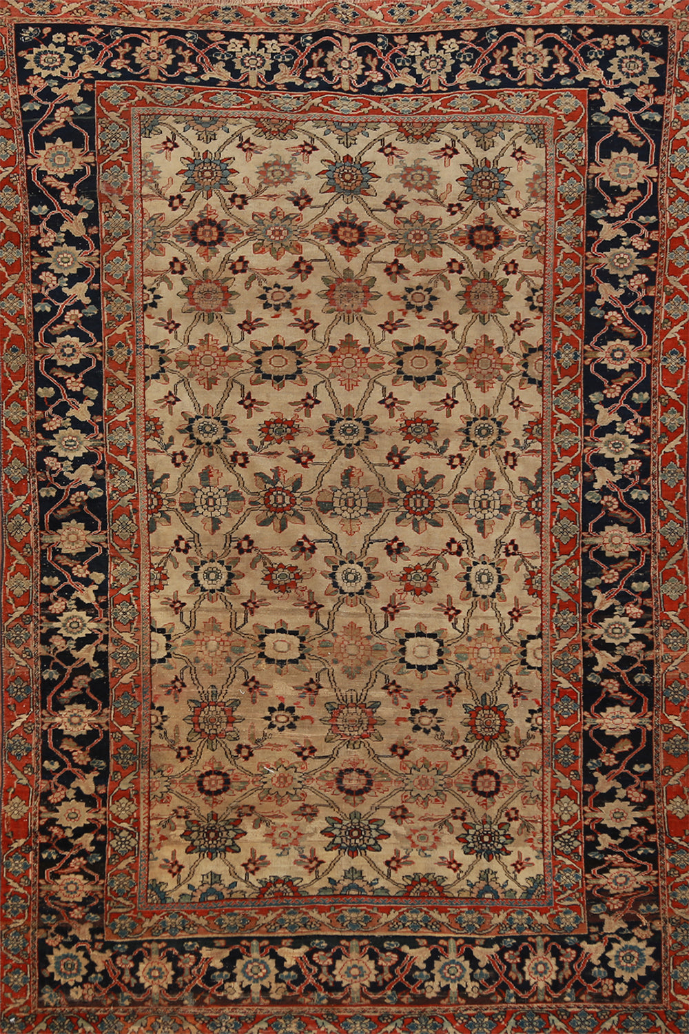 Pre-1900 Vegetable Dye Sarouk Farahan Persian Rug 4x7