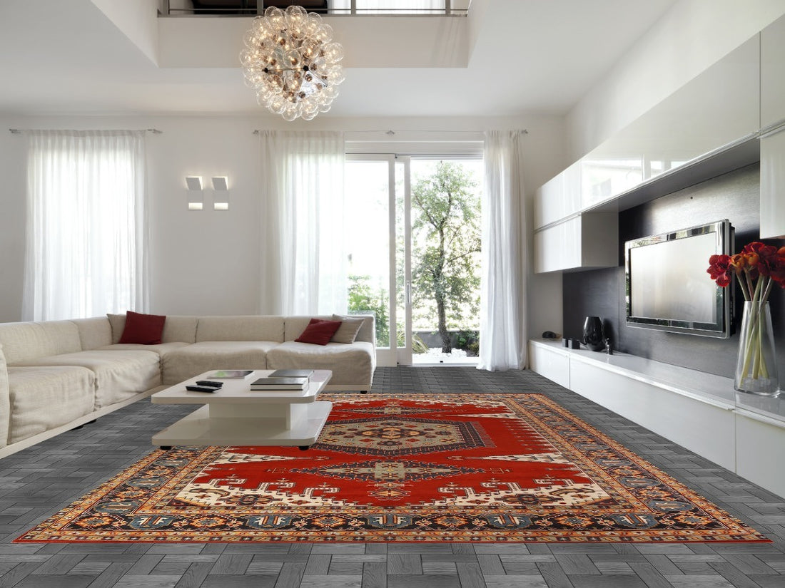 Palace Size Wool Red Viss Indian Large Rug 12x18