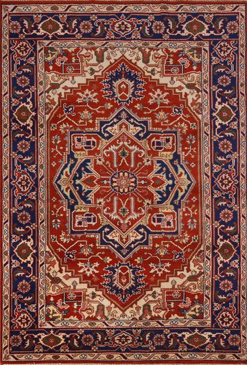 Orange Geometric Heriz Serapi Indian Area Rug 6x9