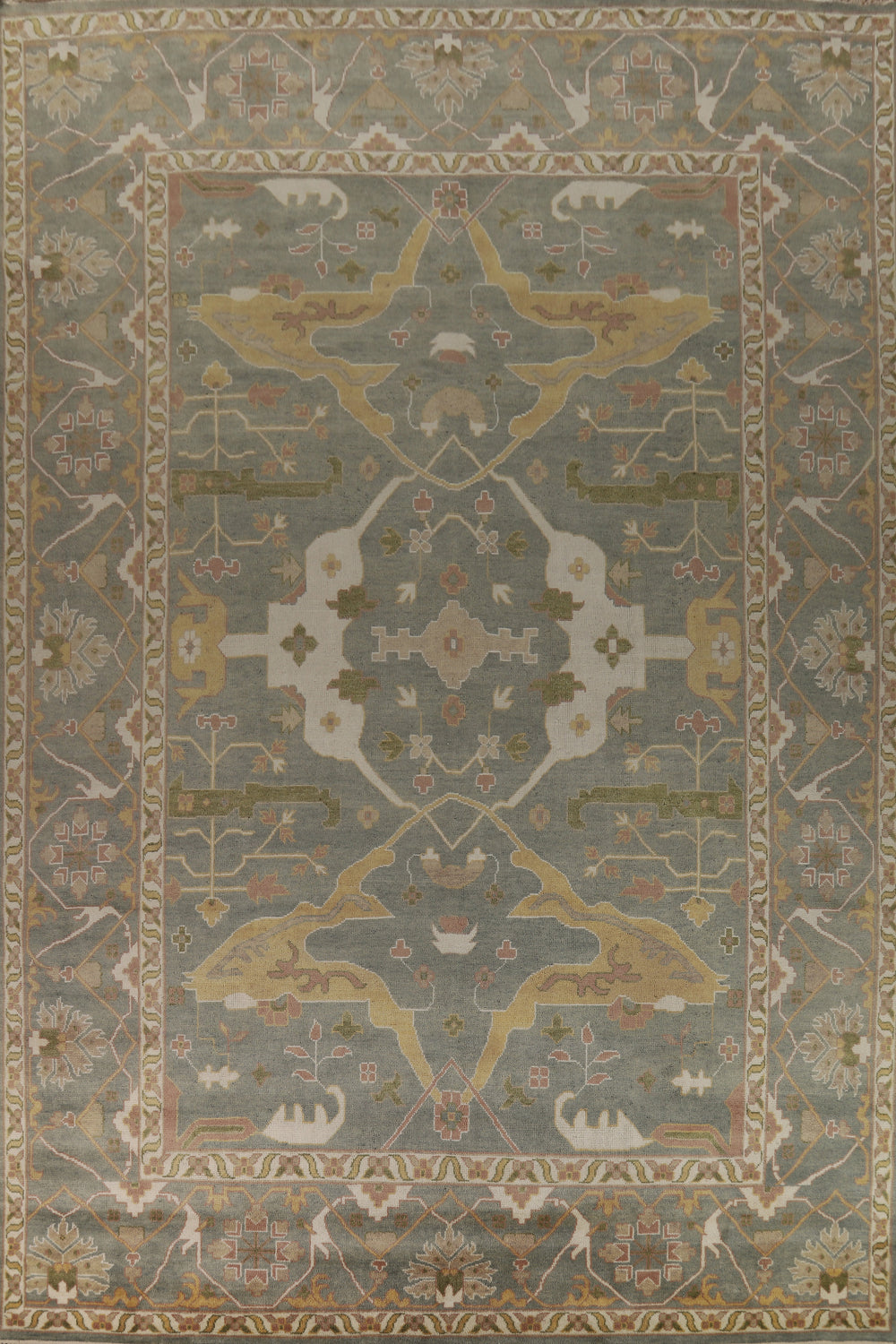 All-Over Gray & Green Oushak Indian Large Rug 12x17