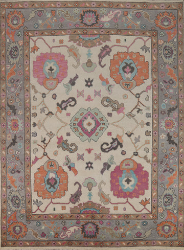 Ivory Wool Floral Oushak Indian Area Rug 8x10