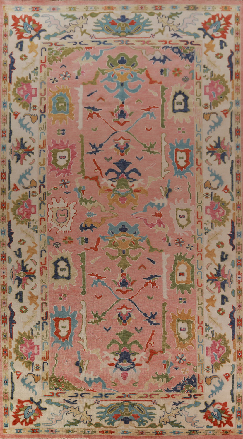 Handmade Pink & Ivory Oushak Indian Large Rug 9x18