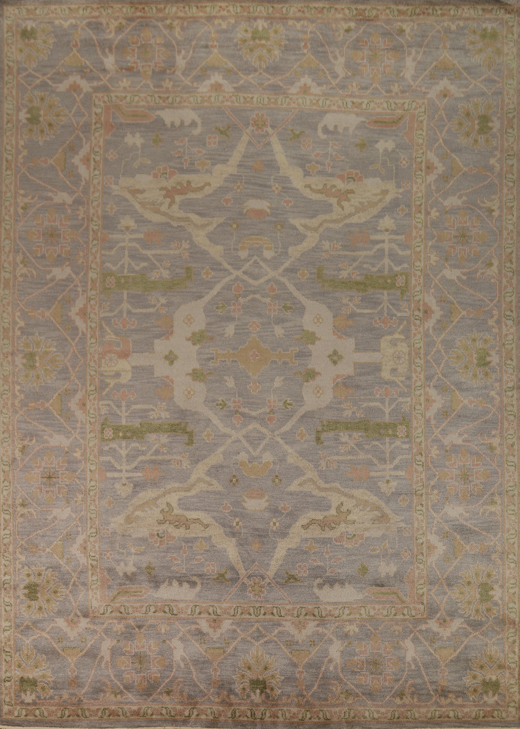 All-Over Gray Wool Oushak Indian Area Rug 9x12