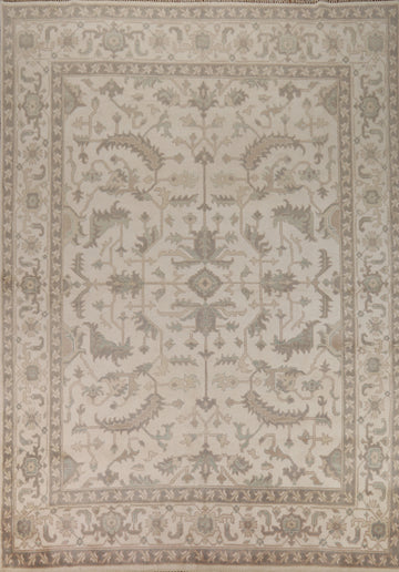 All-Over Ivory Floral Oushak Indian Area Rug 8x12