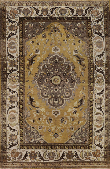 Antique Gold Vegetable Dye Mashad Persian Area Rug 5x8