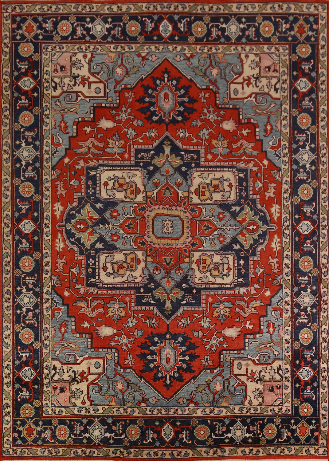 Geometric Wool Heriz Serapi Indian Area Rug 9x12