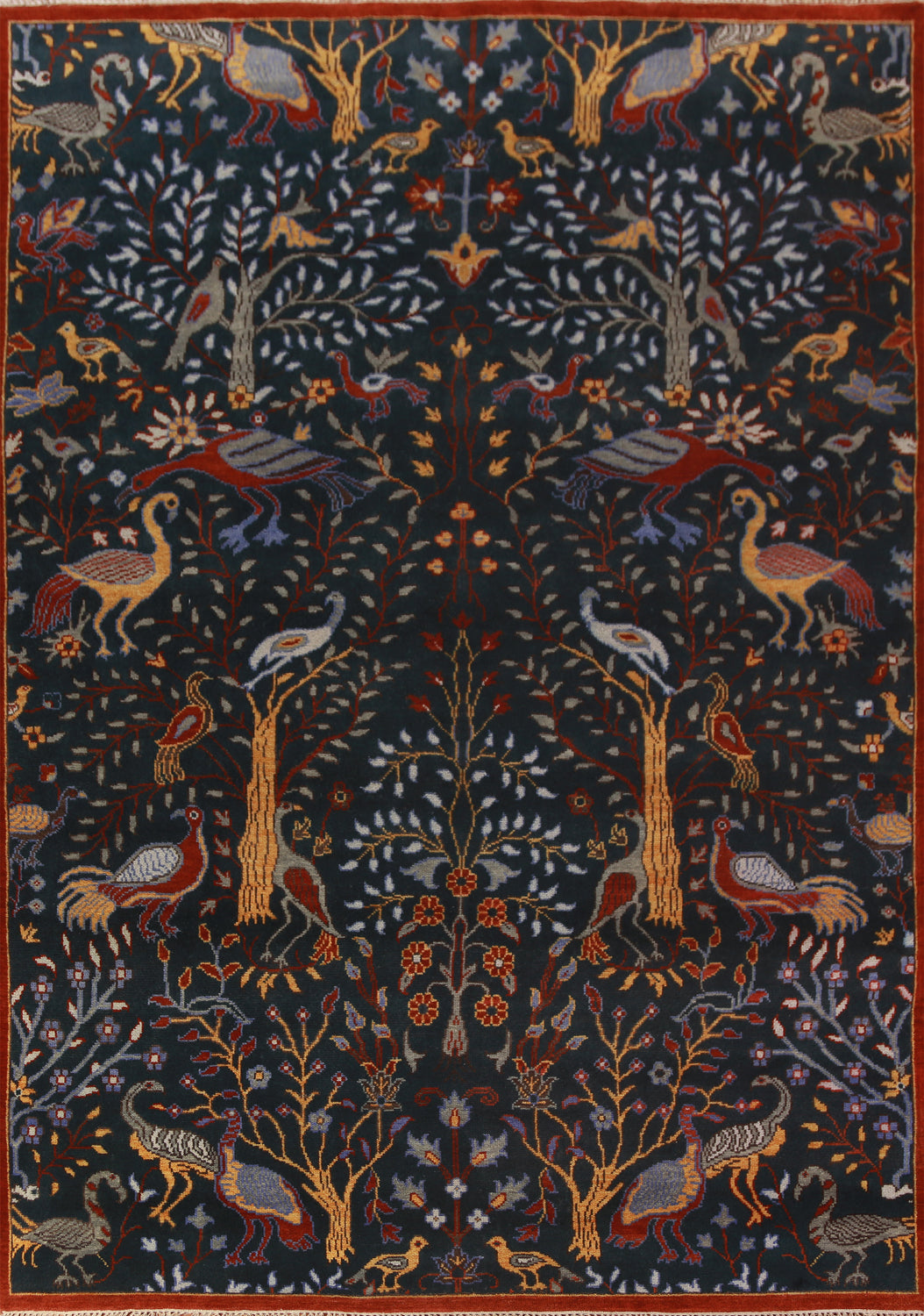 Animals Design Blue Ziegler Indian Area Rug 9x12