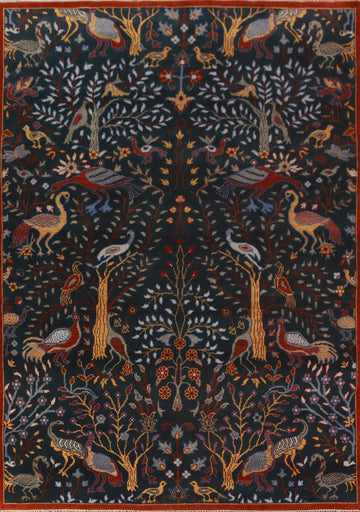 Animals Design Blue Ziegler Indian Area Rug 9x12