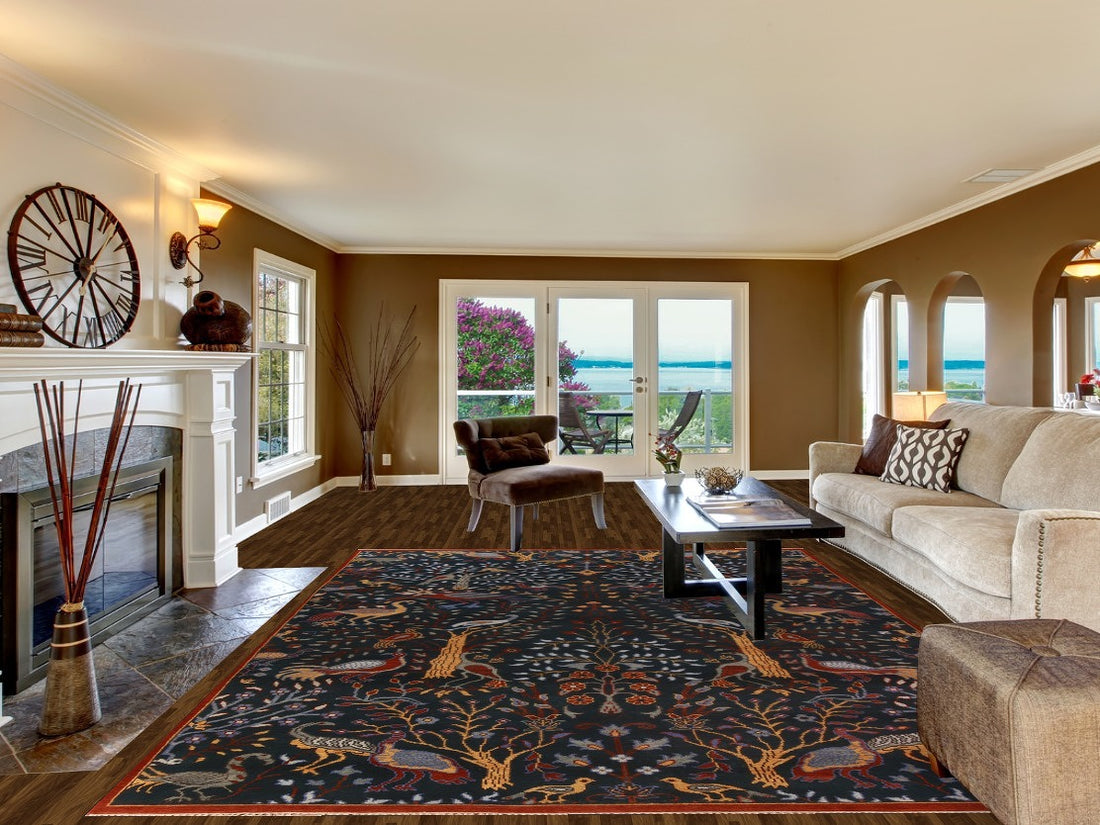 Animals Design Blue Ziegler Indian Area Rug 9x12
