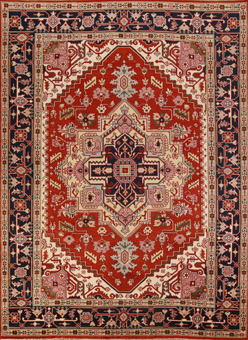 Geometric Wool Heriz Serapi Indian Area Rug 9x12