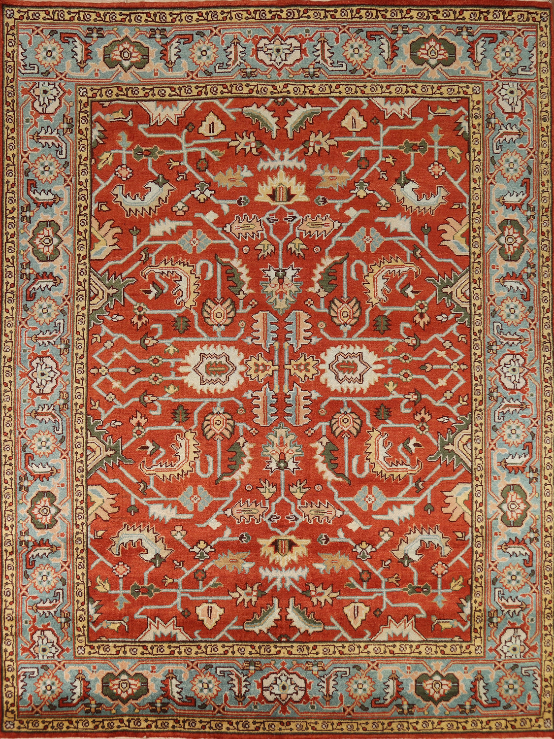 All-Over Orange Wool Oushak Indian Area Rug 8x10