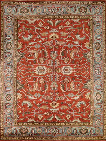 All-Over Orange Wool Oushak Indian Area Rug 8x10
