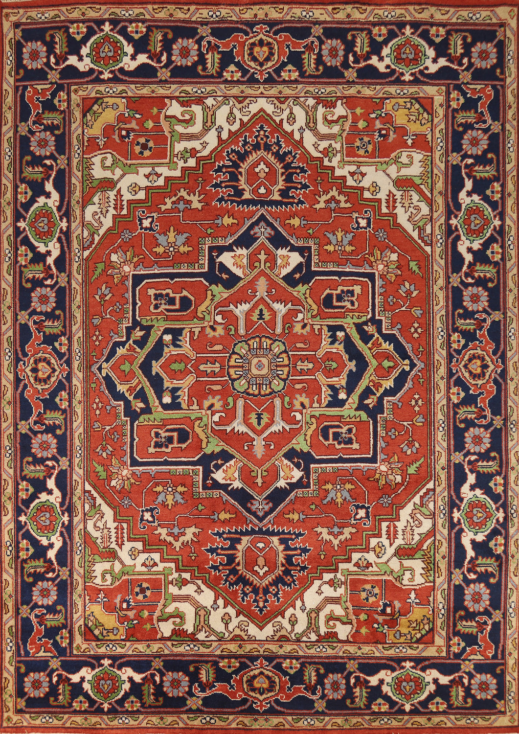 Orange Geometric Heriz Serapi Indian Area Rug 9x12