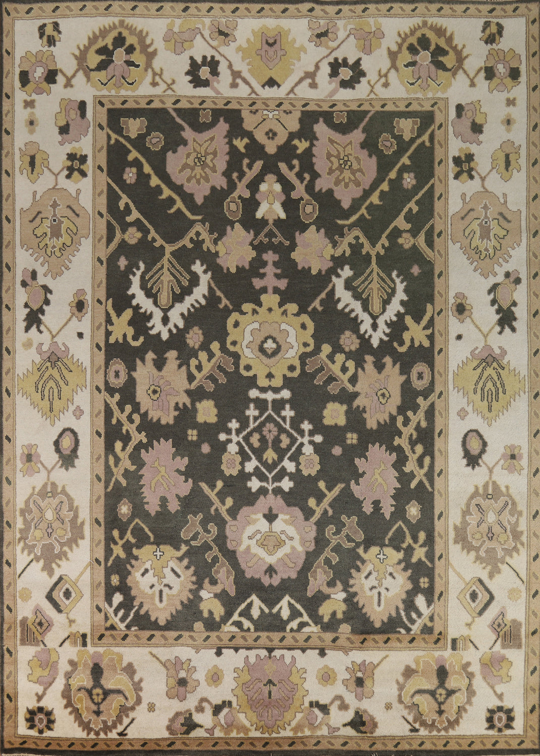 Charcoal & Ivory Wool Oushak Indian Area Rug 9x12