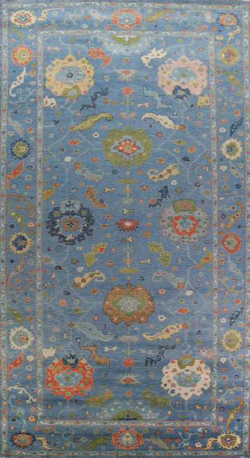 All-Over Blue Oushak Indian Large Rug 9x18