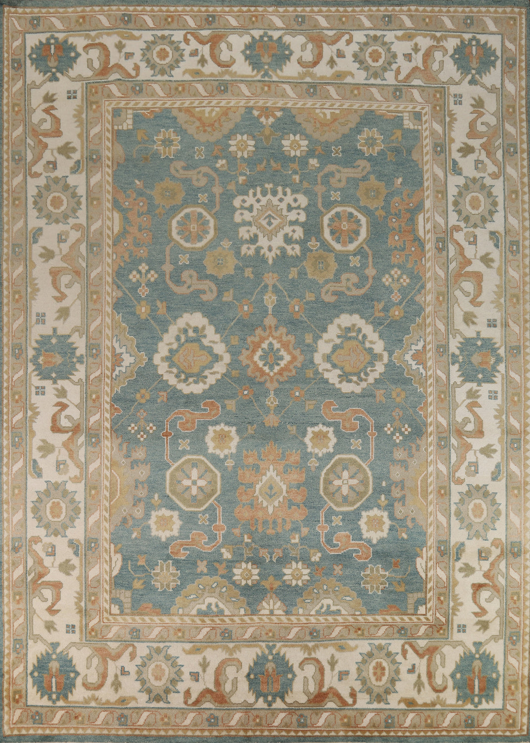 All-Over Blue Oushak Indian Area Rug 9x12
