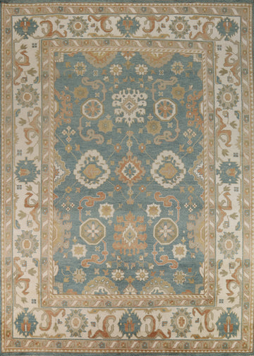 All-Over Blue Oushak Indian Area Rug 9x12