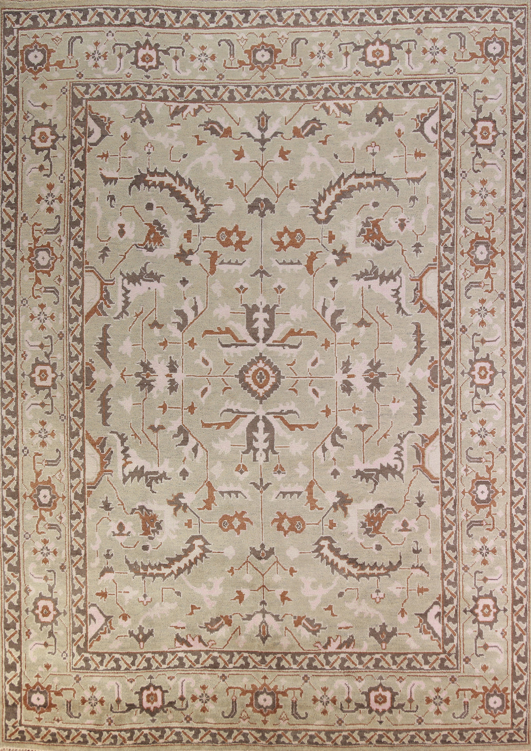 All-Over Light Green Oushak Indian Area Rug 9x12