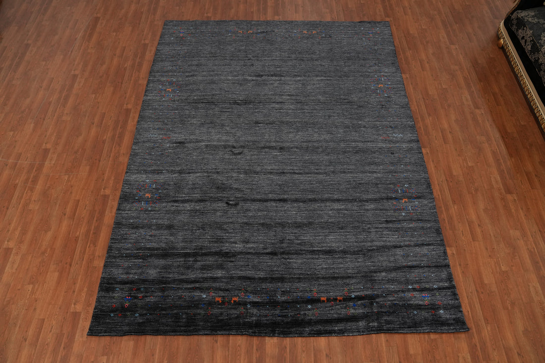 Silk Charcoal Gabbeh Indian Area Rug 9x12